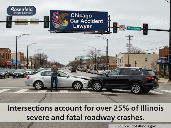 A map showing the most dangerous intersections in Chicago.
