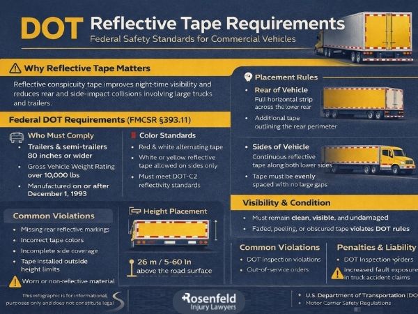 Correct placement of dot tape on the rear of trucks.