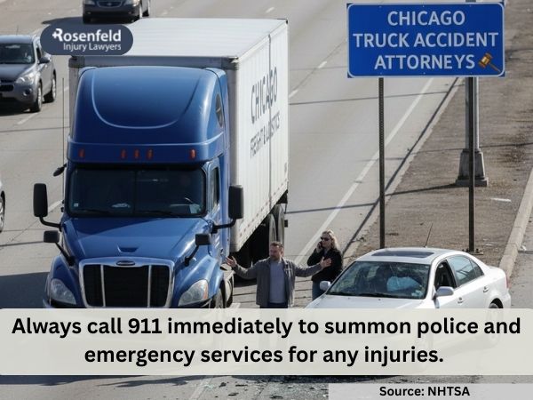 Taking photos of damage after a truck accident in Chicago.