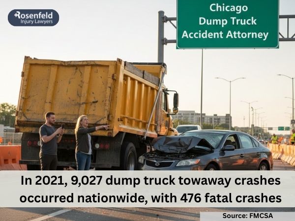 Investigating the scene where the dump truck accident occurred in Chicago.