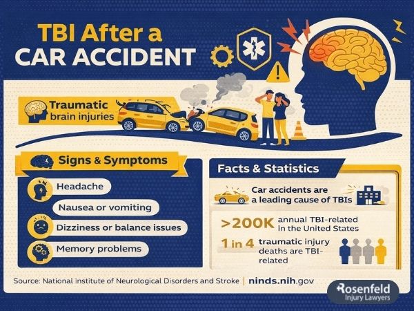 High impact forces during motor vehicle crashes causing TBIs.