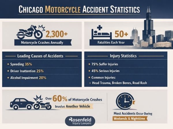 Statistical trends regarding annual motorcycle fatalities in Cook County.