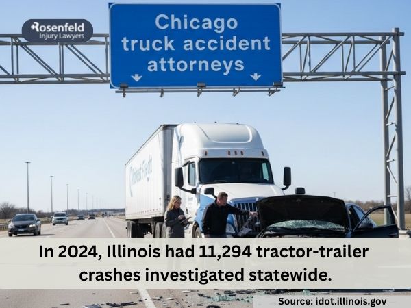 Professional truck accident investigations conducted at the scene in Illinois.